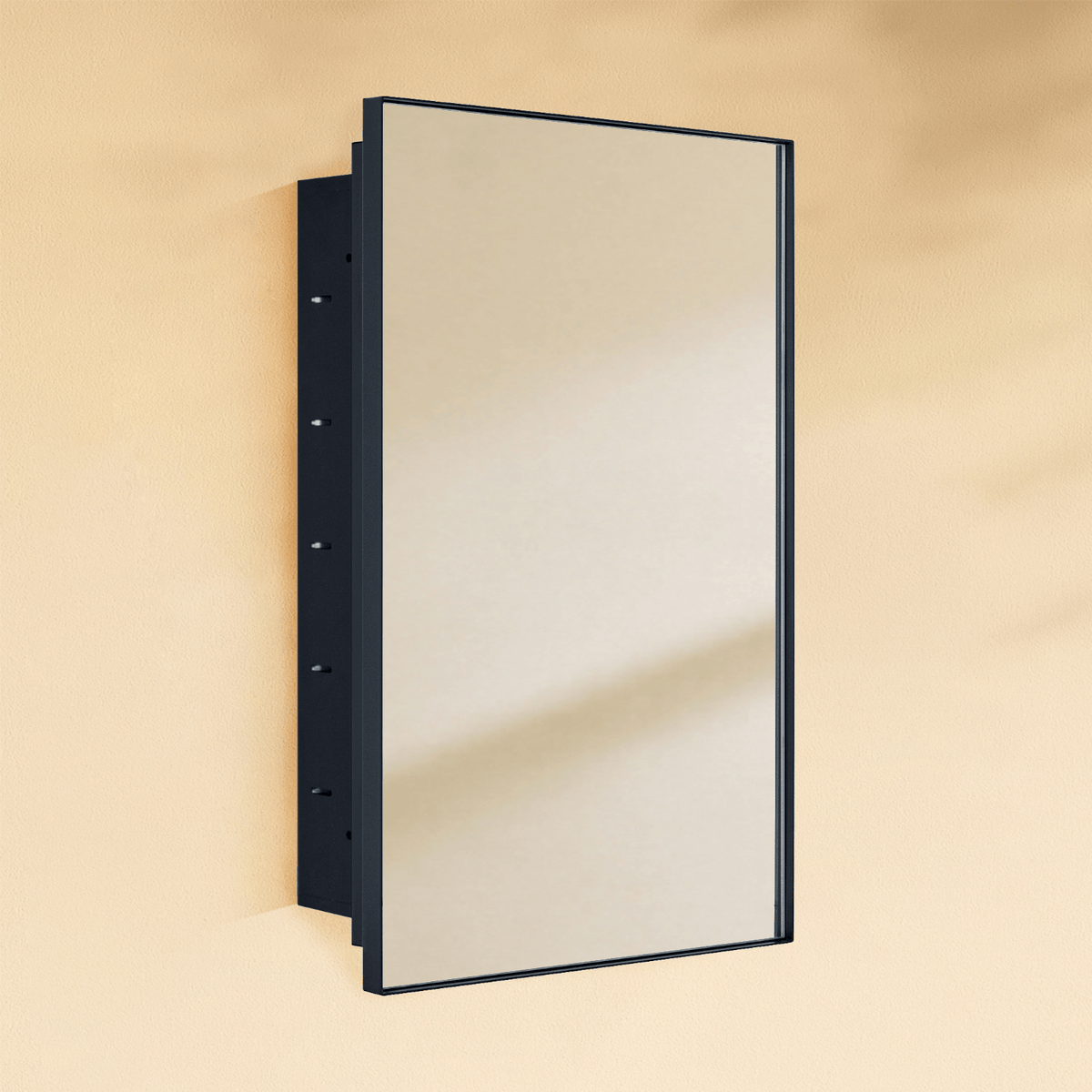 Yasine Modern Rectangle Recessed Mount Bathroom Medicine Cabinet with Mirrors GC-00735 Black 16x26" TEHOME