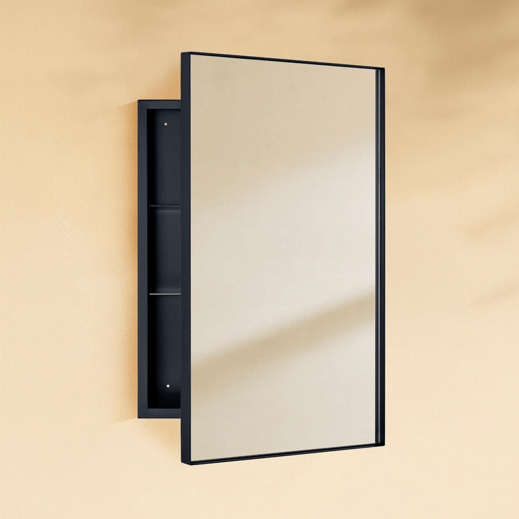 Yasine Modern Rectangle Recessed Mount Bathroom Medicine Cabinet with Mirrors GC-00769 Black 16x26" TEHOME