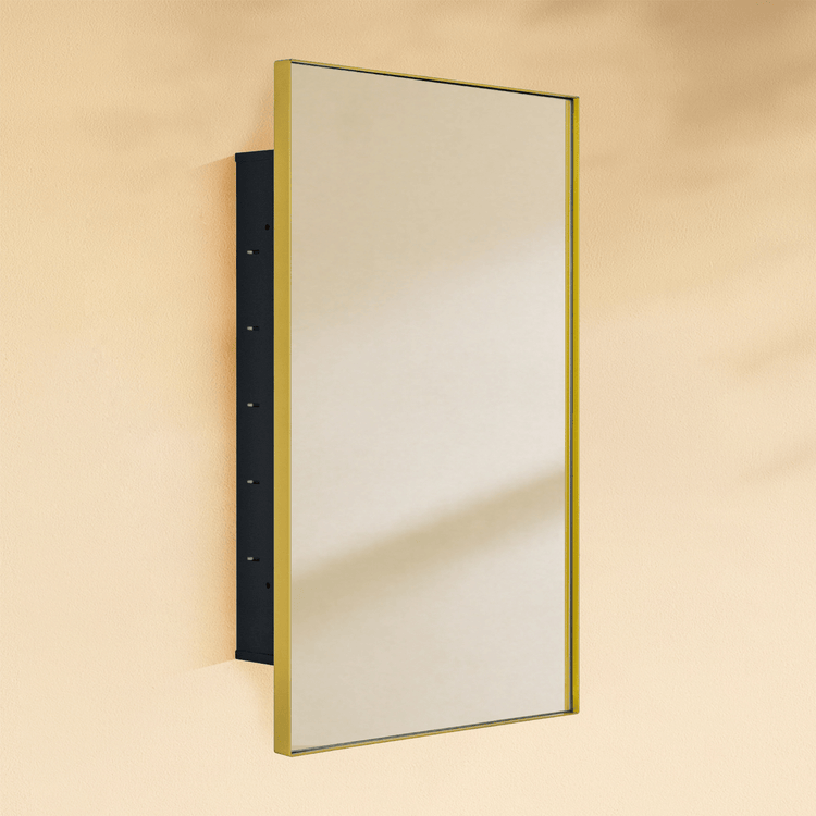 Yasine Modern Rectangle Recessed Mount Bathroom Medicine Cabinet with Mirrors GC-00764 Brushed Gold 16x26" TEHOME