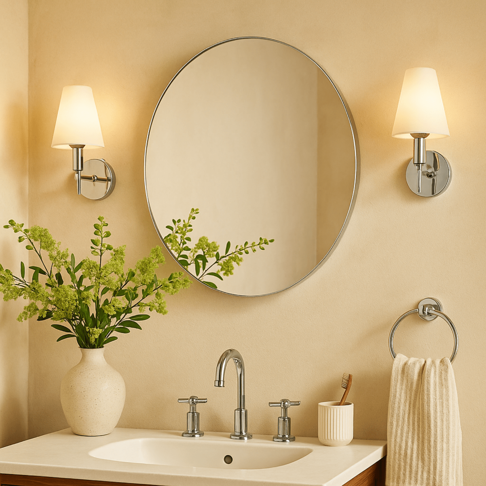 Yolanta Modern Round Wall Mirrors GC-0Y049 Brushed Nickel 30x30" TEHOME