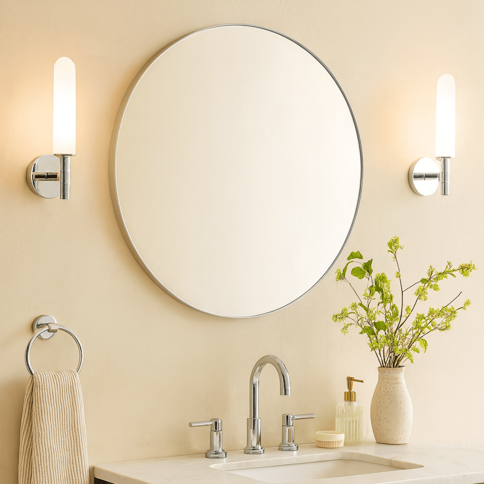 Yolanta Modern Round Wall Mirrors GC-0Y049 Brushed Nickel 30x30" TEHOME