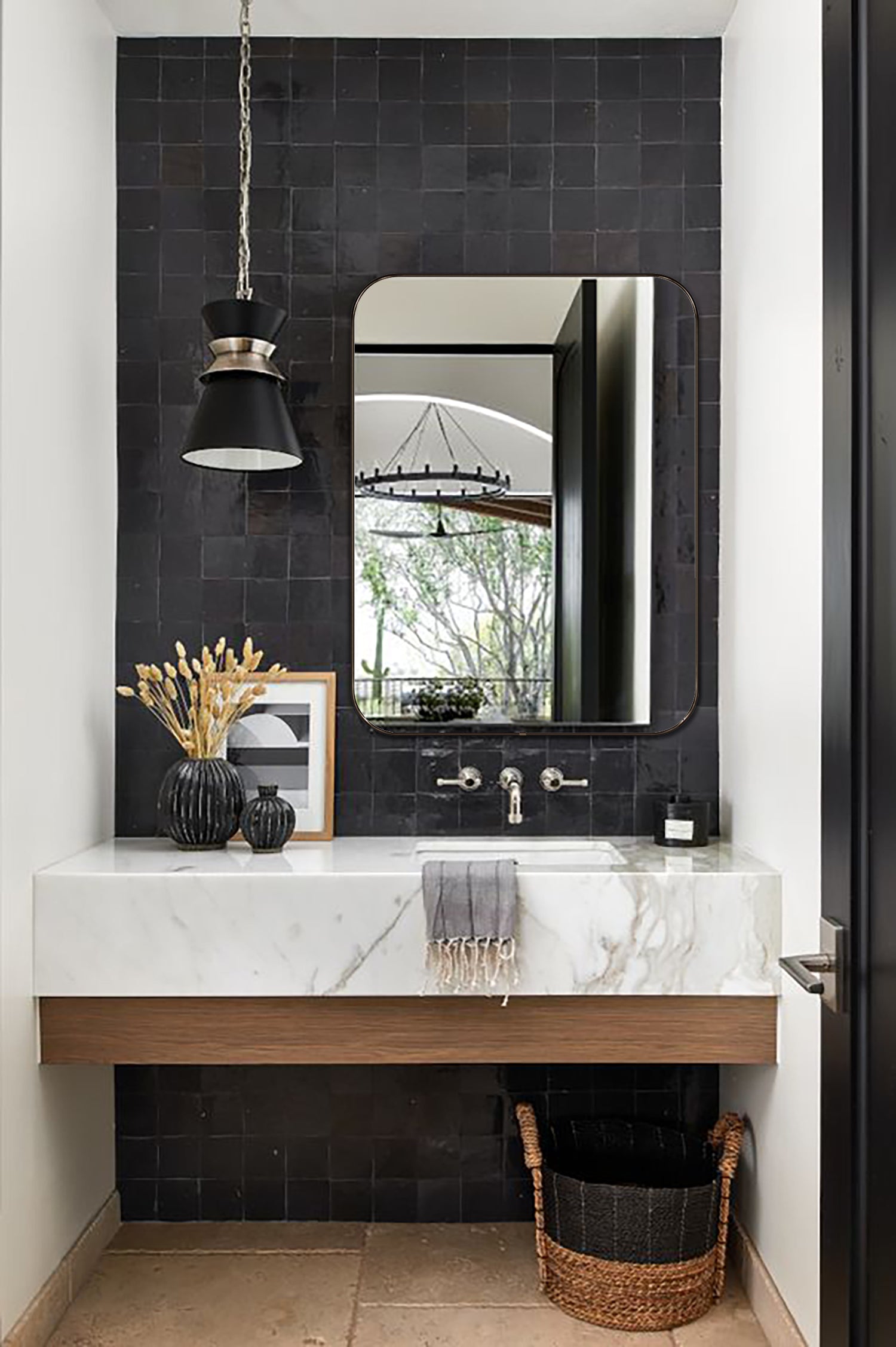 Lucia Contemporary Rounded Rectangular Framed Wall Mounted Bathroom Vanity Mirror GC-0Y312 Oil Rubbed Bronze 24x36" TEHOME