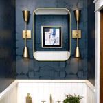 Lucia Contemporary Rounded Rectangular Framed Wall Mounted Bathroom Vanity Mirror GC-0Y307 Brushed Gold 30x22" TEHOME