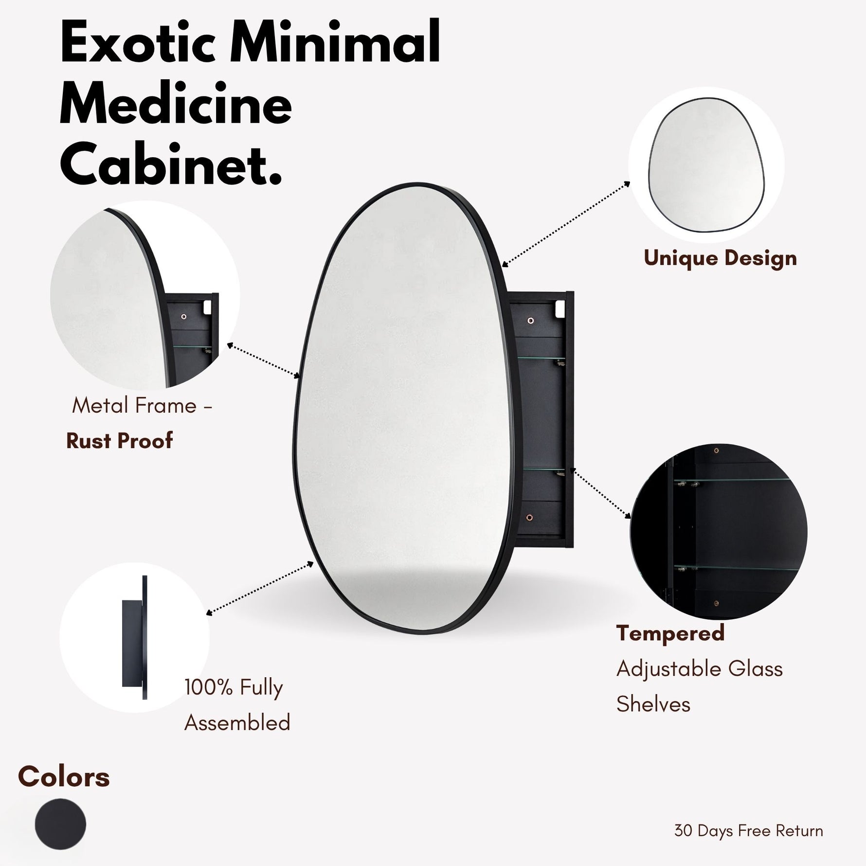 Casa Modern Irregular Surface Mount Bathroom Medicine Cabinet with Mirrors, 24x28" in Black GC-XB0025 Black TEHOME