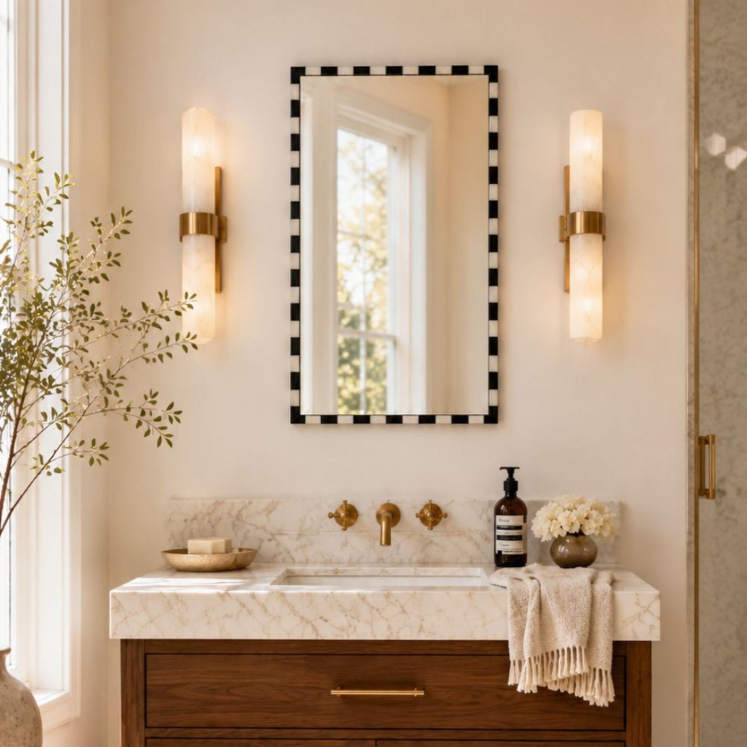 TEHOME livra Vintage Rectangle Mirrors, Natural Marble Framed Wall Mirrors in Black and White  20x30" Front View