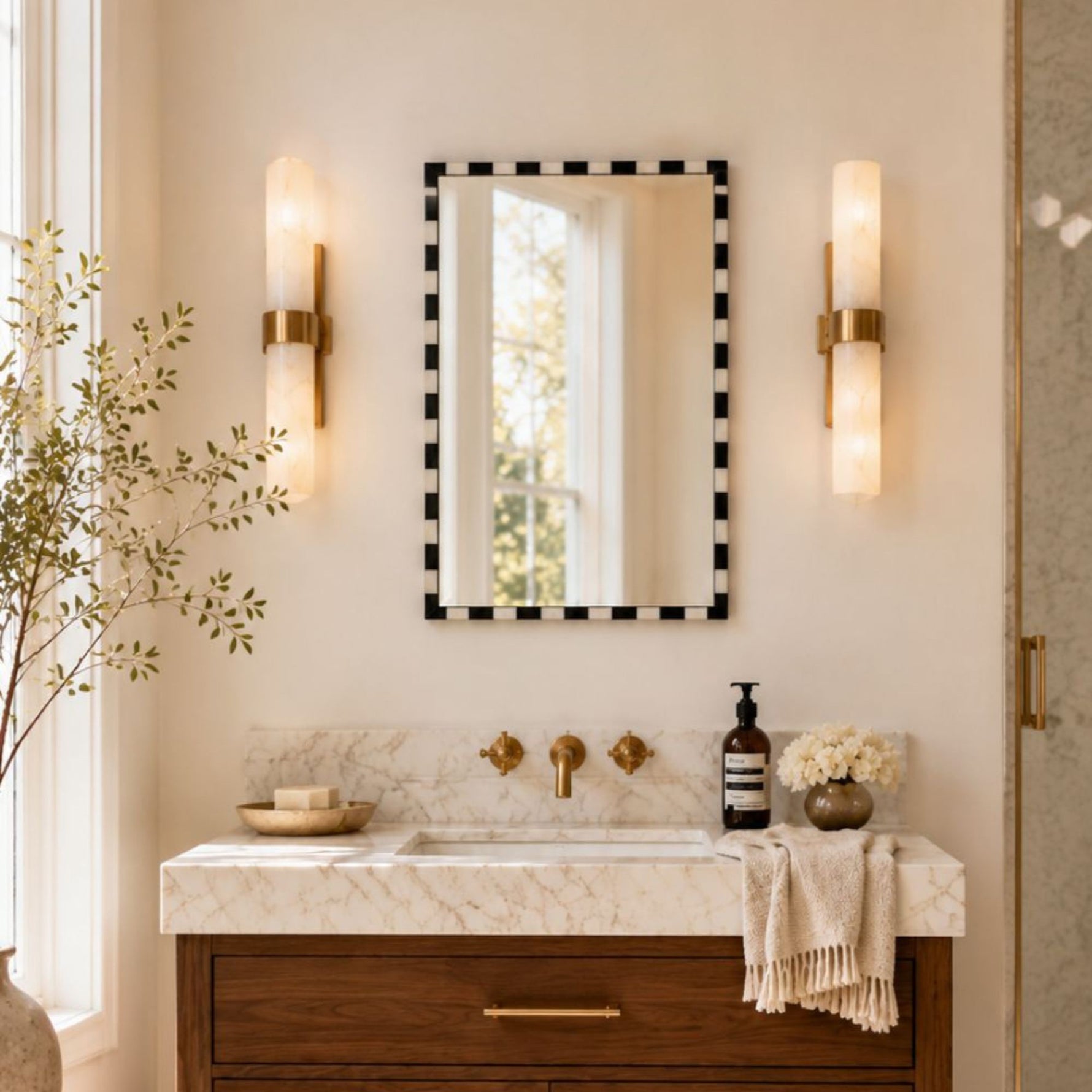 TEHOME livra Vintage Rectangle Mirrors, Natural Marble Framed Wall Mirrors in Black and White  20x30" Front View