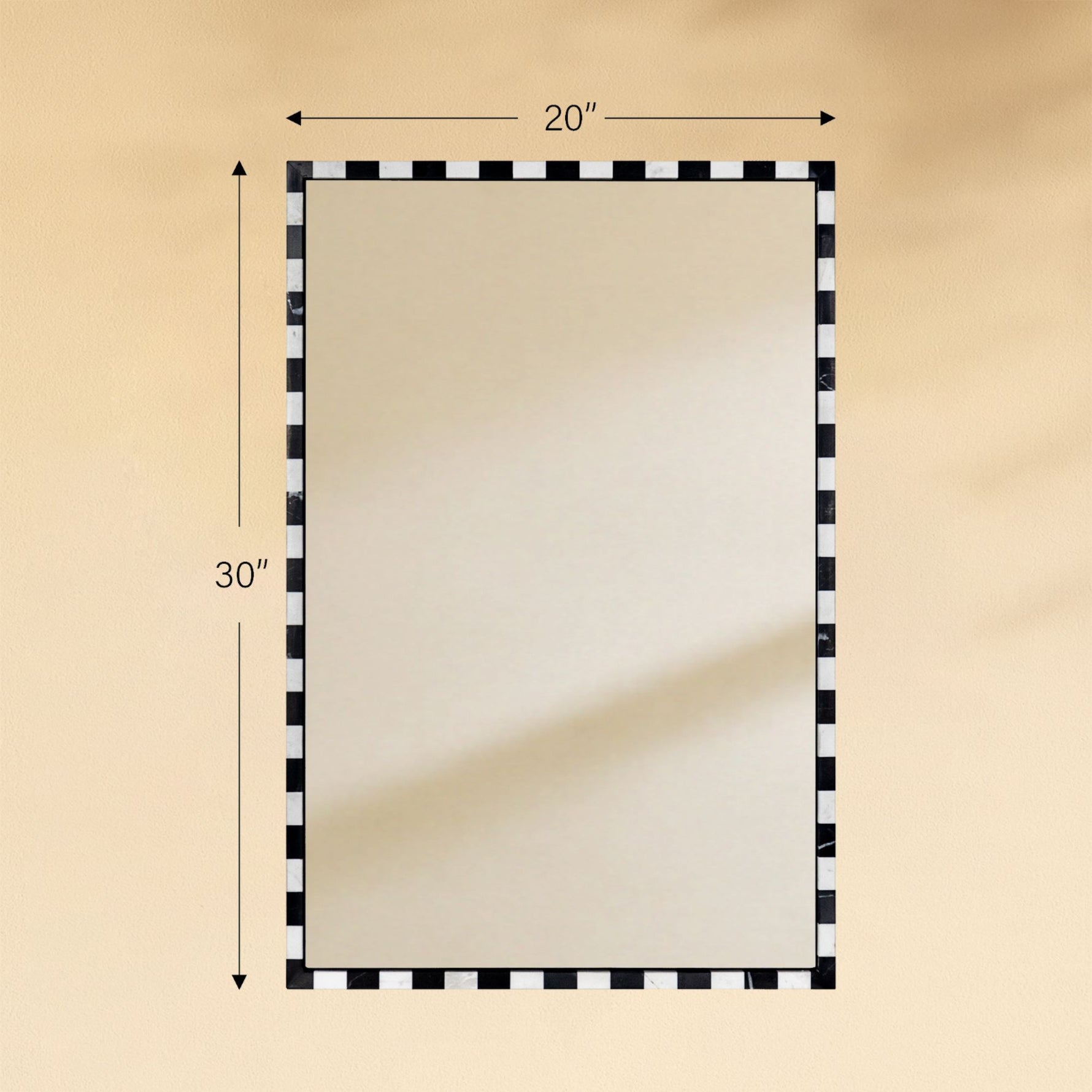 TEHOME livra Vintage Rectangle Mirrors, Natural Marble Framed Wall Mirrors in Black and White  20x30" Front View Size