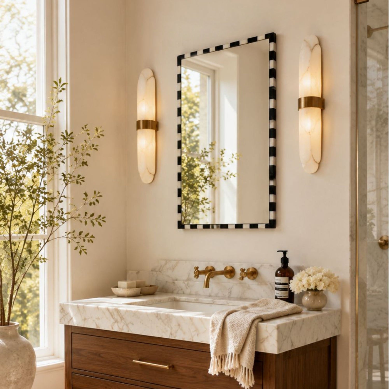 TEHOME livra Vintage Rectangle Mirrors, Natural Marble Framed Wall Mirrors in Black and White  20x30" Side View