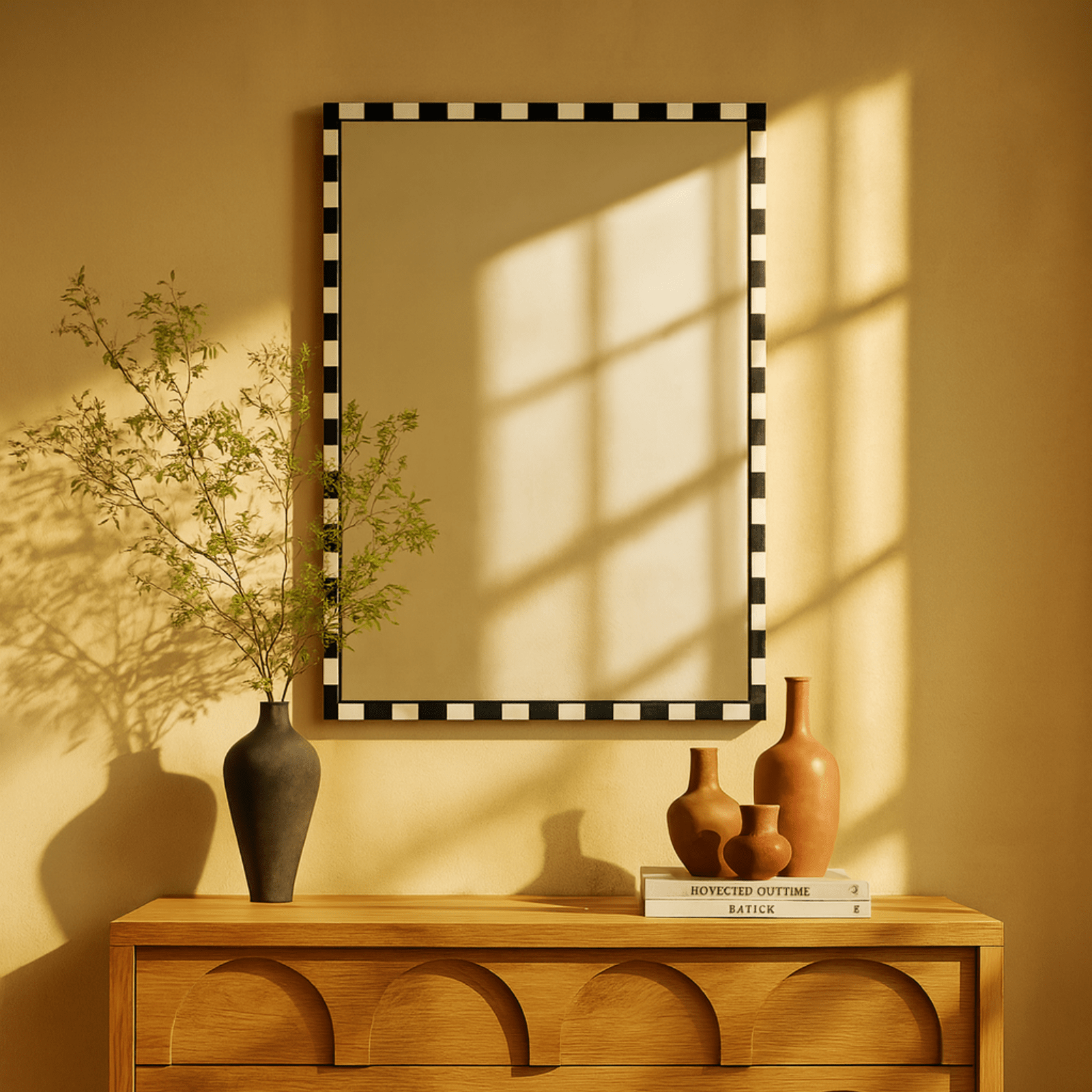 livra Vintage Rectangle Mirrors, Natural Marble Framed Wall Mirrors, 20x30" in Black and White GC-JL0003 TEHOME
