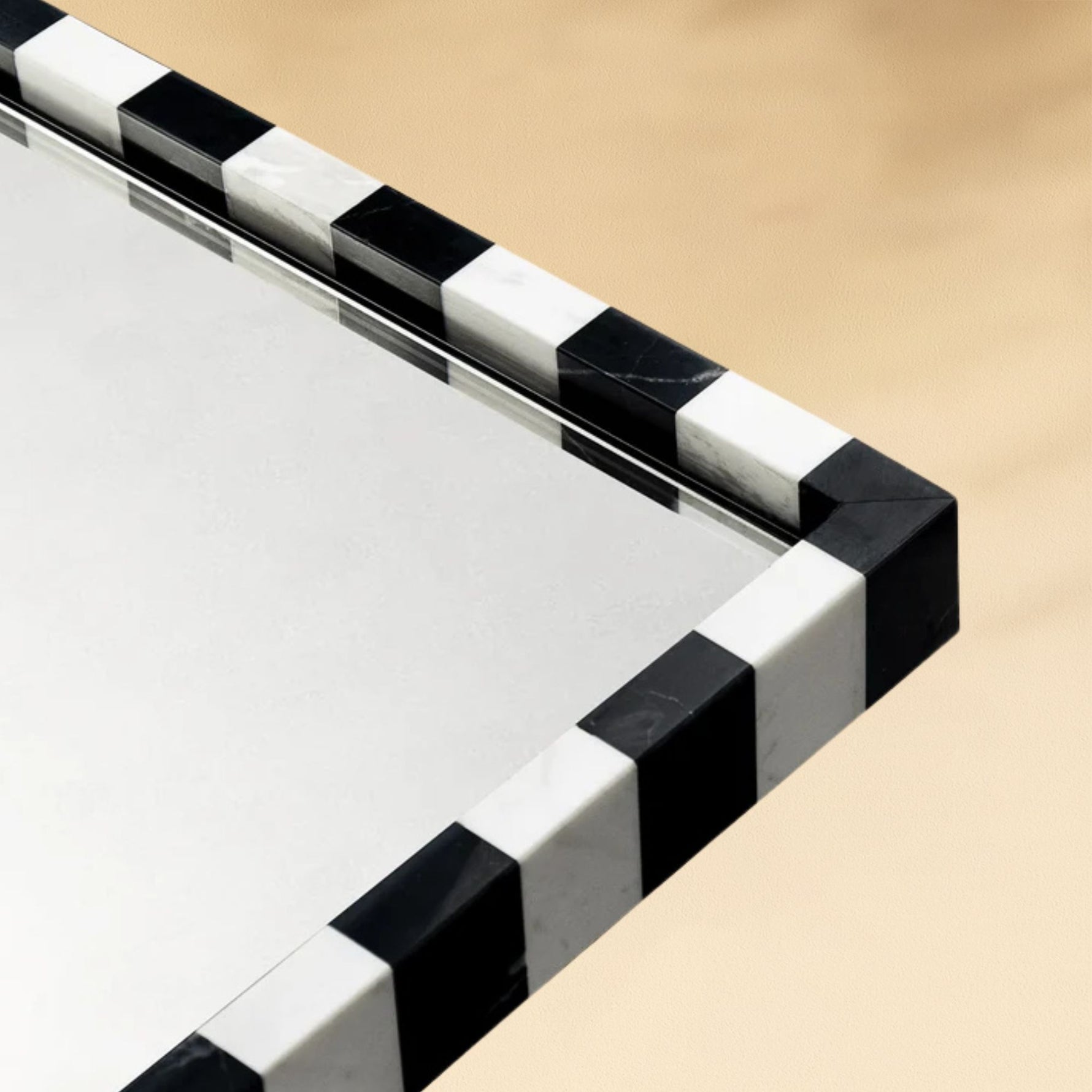 TEHOME livra Vintage Rectangle Mirrors, Natural Marble Framed Wall Mirrors in Black and White, Detail View2
