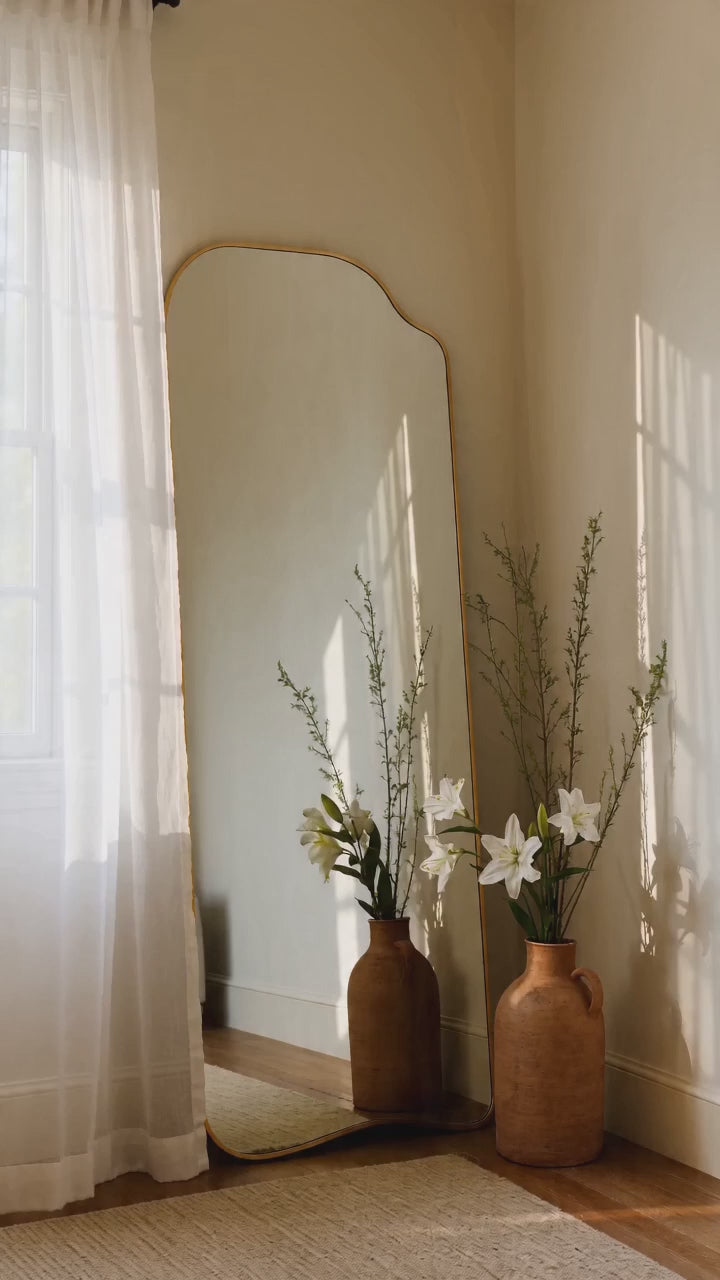 Ellara Modern Irregular Floor Mirrors, 35x65" in Brushed Gold