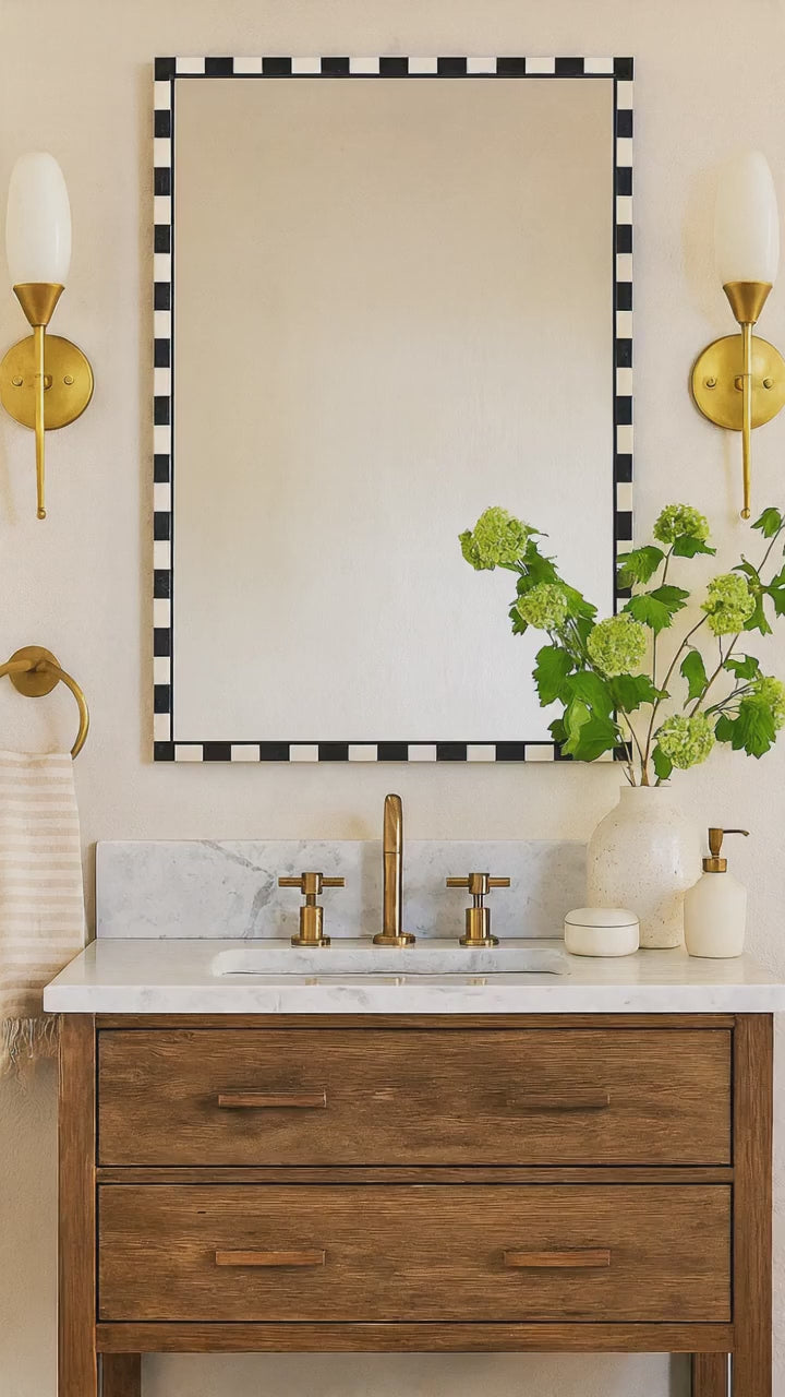livra Vintage Rectangle Mirrors, Natural Marble Framed Wall Mirrors, 20x30" in Black and White