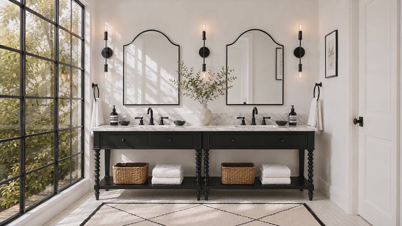 TEHOME Sasi Black Scarlett Bathroom Vanity Mirror, Matt Black Crown Arched Bathroom Mirror, 20x30''