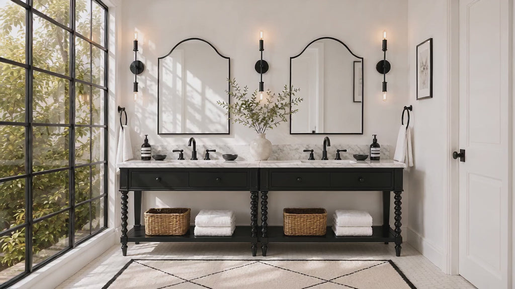 TEHOME Sasi Black Scarlett Bathroom Vanity Mirror, Matt Black Crown Arched Bathroom Mirror, 20x30''