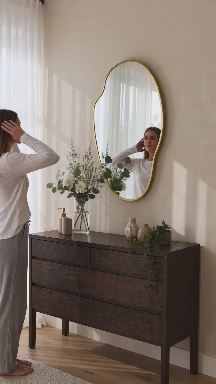 Vallia Modern Irregular Wall Mirrors, 22x24" in Brushed Gold