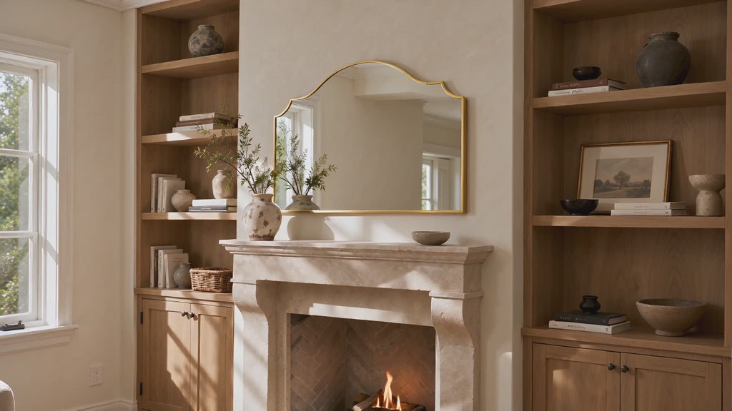TEHOME Arden Scalloped Brushed Gold Bathroom Mirror, Brass 26x36'' Decorative Bathroom Vanity Mirror