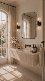 Parisian 20x30'' Black Vanity Mirror for Bathroom, Matt Black Scalloped Framed Bathroom Vanity Mirror
