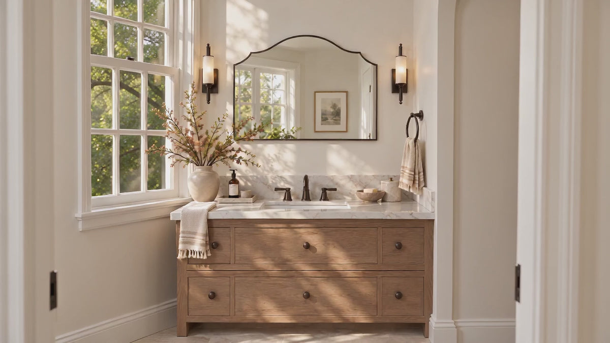 TEHOME Arden Scalloped Black Bathroom Vanity Mirror, Matt Black Decorative Bathroom Mirror