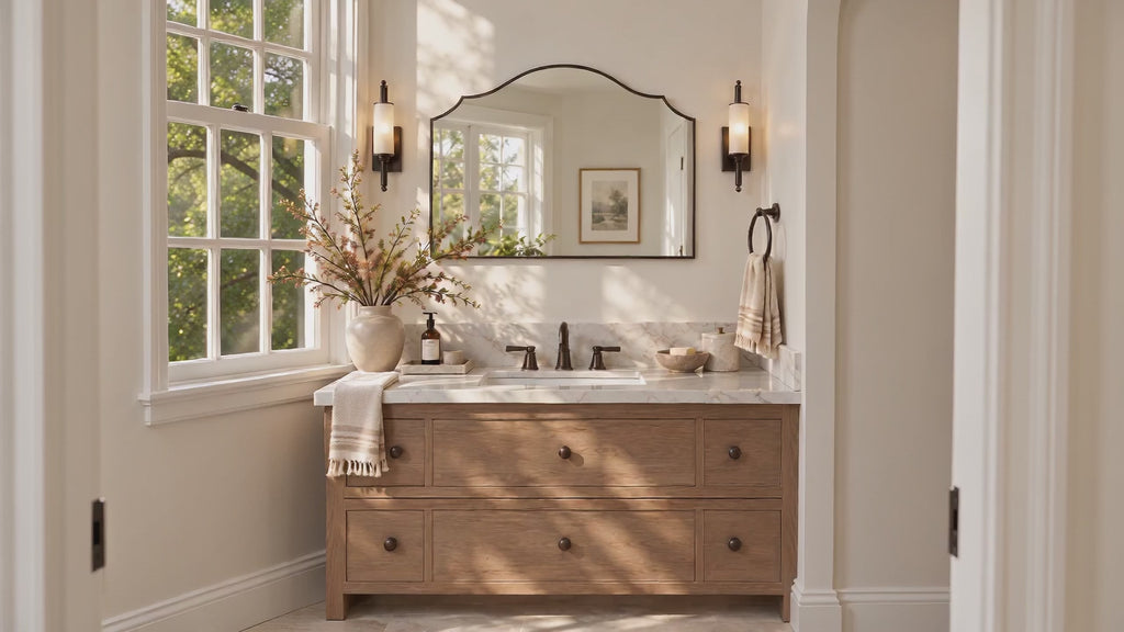 TEHOME Arden Scalloped Black Bathroom Vanity Mirror, Matt Black Decorative Bathroom Mirror