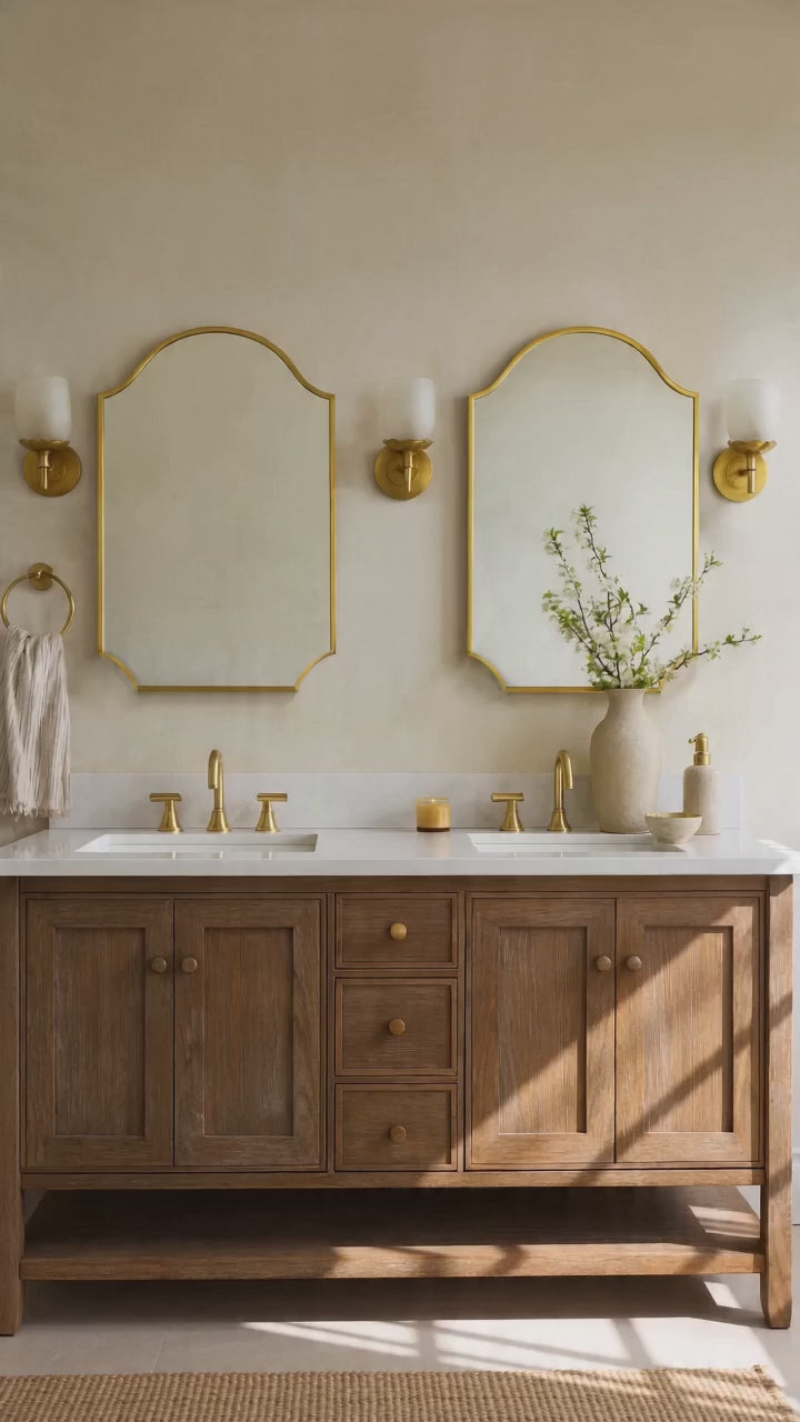 Airius Modern Scalloped Wall Mirrors, 24x36" in Brushed Gold