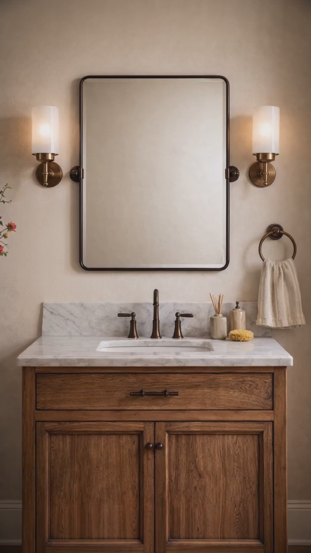 Woodvale Farmhouse Rectangle Beveled Bathroom Pivot Mirrors
