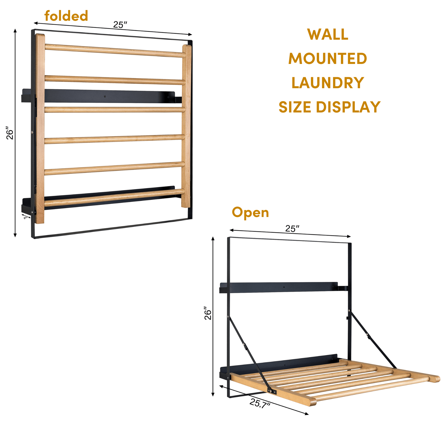 Spiru Wall Mounted Laundry Drying Rack,25x26x25.7" GC-00794 Black 25x26x25.7" TEHOME